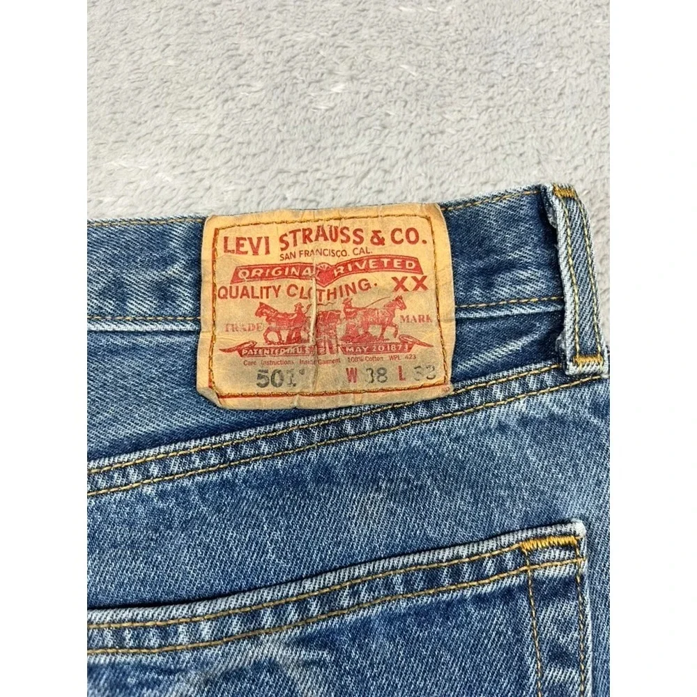 Levi's 501 XX Jeans Mens 38x33 Straight Shrink to Fit Button Fly Y2K Whiskers - Picture 12 of 13